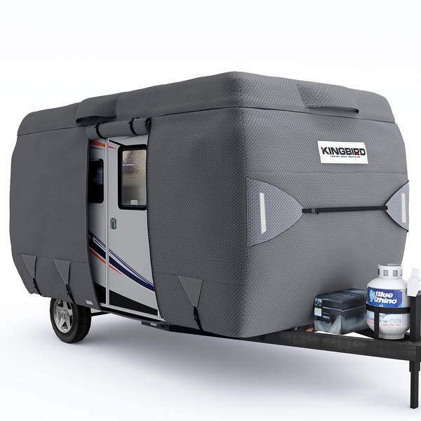 KING BIRD Upgraded Fiberglass Travel Trailer RV Cover, Heavy Duty