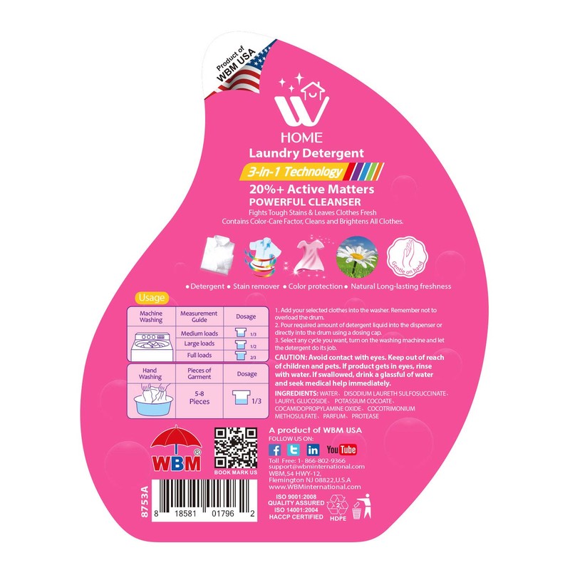 WBM Care Laundry Detergent Liquid,Concentrate High Efficiency Liquid Laundry Detergent