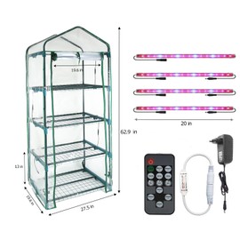 Wuhuu Indoor Greenhouse with Grow Lights, 4 Tier 27.2" L×19.9" W×61.8" H