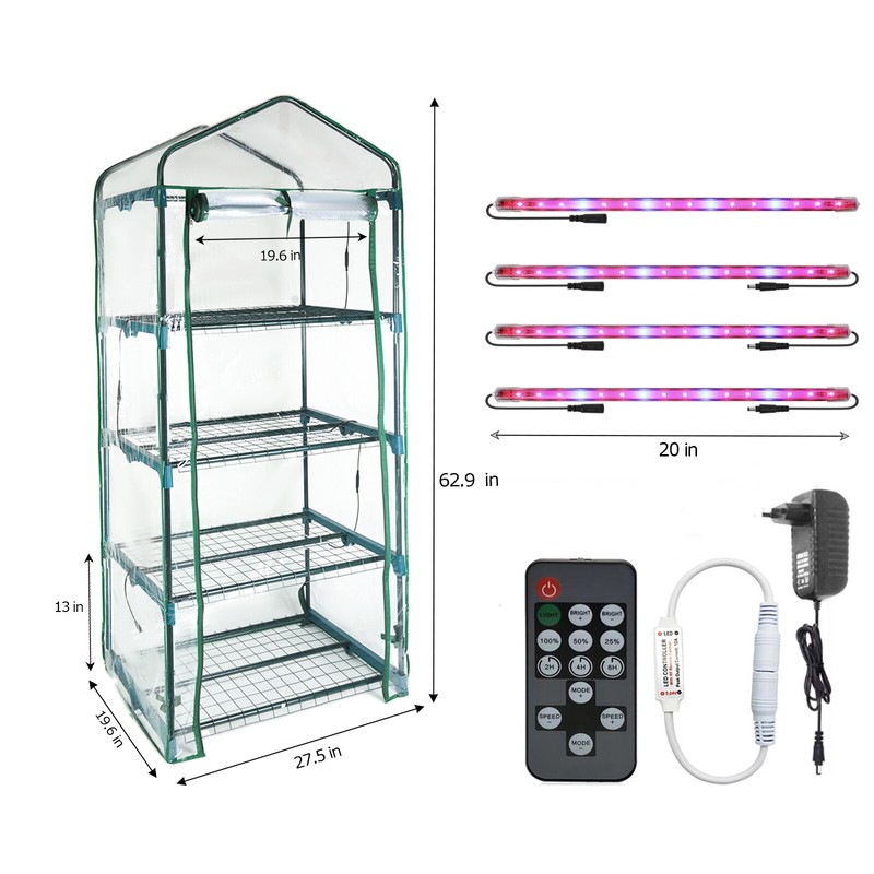 Wuhuu Indoor Greenhouse with Grow Lights, 4 Tier 27.2" L×19.9"