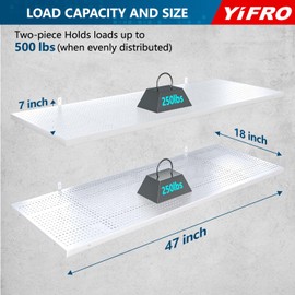 YIFRO 2-Pack 1.5x4ft Heavy Duty Garage Wall Shelving, 500 lbs Load Capacity, Garage Shelving Wall Mounted, Storage Rack with Hooks, White