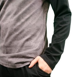 KRUXADER Mens Lounge PJ Pyjamas Sets Night Wear PJ's Dragon Long Sleeve Top & Pants (DRAGON BLACK GREY, XL)