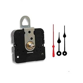 Takane Quartz Clock Movement Mechanism with 3" Black Spade Hands and Red Second Hand, U.S.A. Made (5/16" Threaded Shaft for dials up to 1/8" Thick)