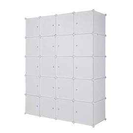 AUTOKOLA Home 20 Cube Organizer Stackable Plastic Cube Storage Shelves Design Multifunctional Modular Closet Cabinet with Hanging Rod White 3-7 Days Delivery