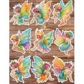Coloful Sitting Fairy Die Cut Vinyl Stickers Set Scrapbooking Laptop Waterbottle
