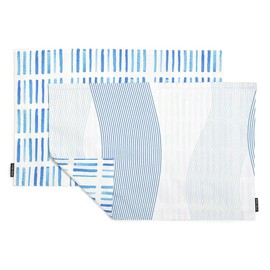 Style Decor W3100100 100% Cotton Placemat, Set of 2, 11.8 x 17.7 inches (30 x 45 cm), Reversible Type, Water Flow W3100100, Blue, Medium