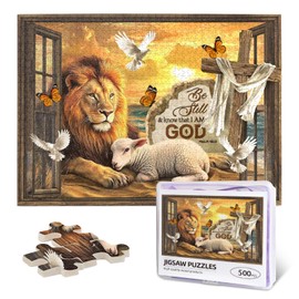 Christian Jigsaw Puzzle for Adults 500 Pieces Religious Jesus Cross Puzzles Scripture Bible Still and Know That I Am God Inspirational Wooden Puzzle for Challenging Family Activity Games