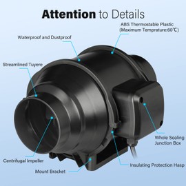 iPower 4 Inch 130 CFM Inline Duct Fan with Variable Speed Controller Ventilation, Quiet HVAC Exhaust Blower