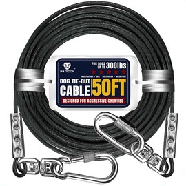 WATFOON 50Ft Dog Tie Out Cable, Training Leads Dog Run Leash for Yard, Reflective Heavy Duty Pet Runner Cable for Dogs Up to 300 Pounds, 1000lbs Break Strength Camping Steel Wire Chain