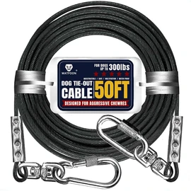 WATFOON 50Ft Dog Tie Out Cable, Training Leads Dog Run Leash for Yard, Reflective Heavy Duty Pet Runner Cable for Dogs Up to 300 Pounds, 1000lbs Break Strength Camping Steel Wire Chain