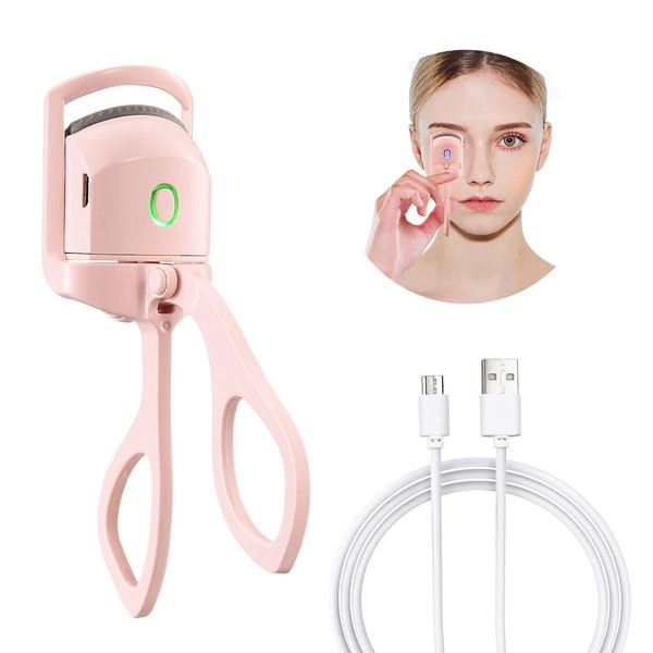 Caluself Heated Eyelash Curler,Handheld USB Rechargeable Electric Eyelash Curler with 2 Heating Modes Makeup Electric Eyelash Clip Quick Pre-Heat Natural Curl Long Lasting