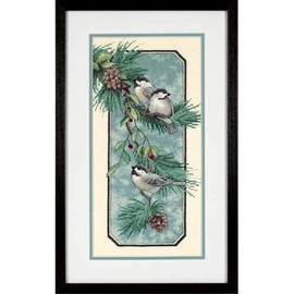 Dimensions 'Chickadees on Branch' Stamped Cross Stitch Kit, 8'' W x 16'' H