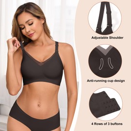 heekpek Bras for Women Non Wired Seamless Wireless Comfort Push Up Bra Full Support Full Coverage Sleep Everyday Bra, Black, XL