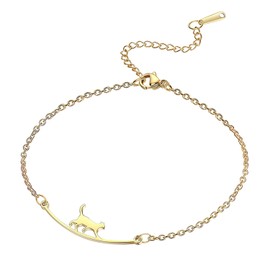 YQSENLIN Pulseras de Tobillo para Mujer, Tobillera Delicada Zirconia Cúbica Brillante, Diseño Gatos, Chapada en Oro/Plata, Tobillera Impermeable, Tobilleras Ajustable, Joyería para Pies de Playa