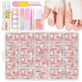 False Nails Tips Set - 360 Pieces Gradient Press On Nails Ballerina, French False Nails for Sticking with 16 Pieces Manicure Set, White Pink Gradient Fake Nails for Women DIY (Ballet Pink)