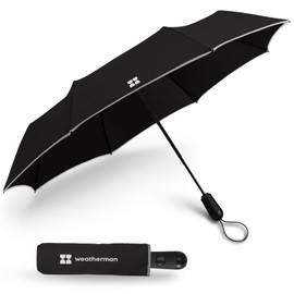 Weatherman Premium Small Compact Mini Umbrella for Travel - Windproof, Compact, Easy Auto Open - Resists Up to 45 MPH Winds - Perfect for Rain, Wind, Backpack, Car - Folding Umbrella, Strong Fiberglass Frame (Black)
