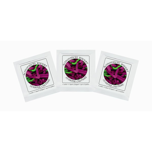Yogurt Starter Cultures - Pack of 3 Freeze-dried Culture Sachets for Acidophilus Yogurt