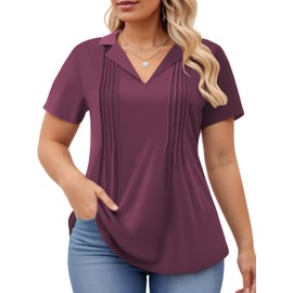 Plus Size Tops for Women 2X Summer Short Sleeve Polo T Shirts Trendy Loose Fit Tunics Fuchsia