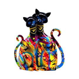 IDORTYBB Graffiti Egyptian Cat Statue Kitty Sculpture Animal Art Figurine Home Decor Decoration for Living Room Bedroom Book Shelf Cabinet Desk Table Top Centerpieces Ornaments (Multi B)