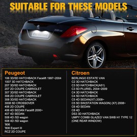 POPMOTORZ LED Number Plate Light, Pack of 2 LED License Plate Light 2835 SMD with CanBus Error Free for P-Peugeot 106 1007 207 307 308 30008 Expert 406 407 508 Citroe-n Berlingo C2 C3 C4 C5 C6 C8