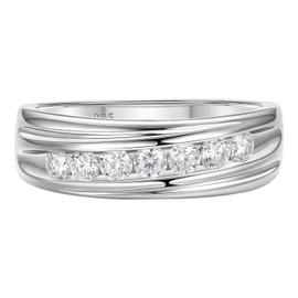 SweetJew Mens Moissanite Wedding Band 7 Round Cut of D Color VVS1 Clarity Stone 925 Sterling Silver Promise Ring Engagement Band Gifts for Him Size 7-14, Stone, Moissanite