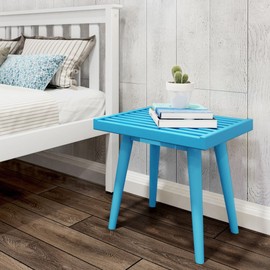 Plank+Beam Entryway Bench, Wooden End of Bed Bench for Bedroom, Mid-Century Modern Square Bench for Hallway, Living Room, Indoor, Porch, 19”, Teal
