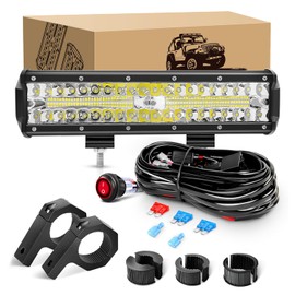 LED Light Bar 12Inch 300W Off Road Light Pods,KINGOPT LED Spot Flood Combo Beam with Mounting Bracket & Wiring Harness Kit Bright Fog Lamps Driving Boat Work Lights for Truck Car Golf SUV ATV UTV Jeep