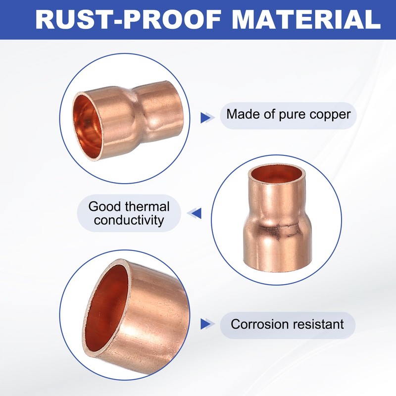 PATIKIL 銅製レデューサー 5/8" から 1/2" ID 5 個 銅製カップリング圧力継手パイプチューブコネクタアダプタ 汗はんだ接続付き