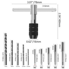 WMYCONGCONG 11 Piece Screw Tap Wrench M3 M4 M5 M6 M8 Adjustable T-Handle Threading Drill Tap Manual Tapping Work