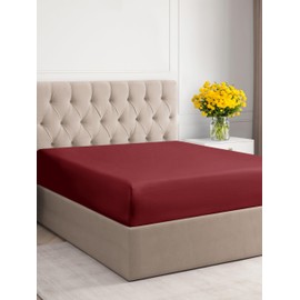 Full Size Fitted Bed Sheet - Hotel Luxury Single Fitted Sheet Only - Fits Mattress Up to 16" - Extra Soft, Wrinkle Free, Breathable Sheet for Women, Men, Kids & Teens - Burgundy Single Fitted Sheet