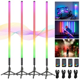 4 Pack RGB Tube Light 4ft Battery Powered 120cm Handheld LED Light Tube with Tripods, Music Sync, 500 Vivid Effects, Portable Stick Lights for Photography DJ Dance Club Night Bar Party Wedding