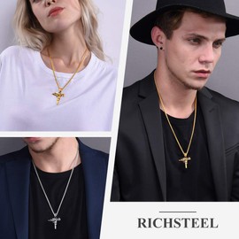 Richsteel Punk Uzi Gun Pendant Necklace for Men 18K Gold Plated Steampunk Jewelry Rock Army Style