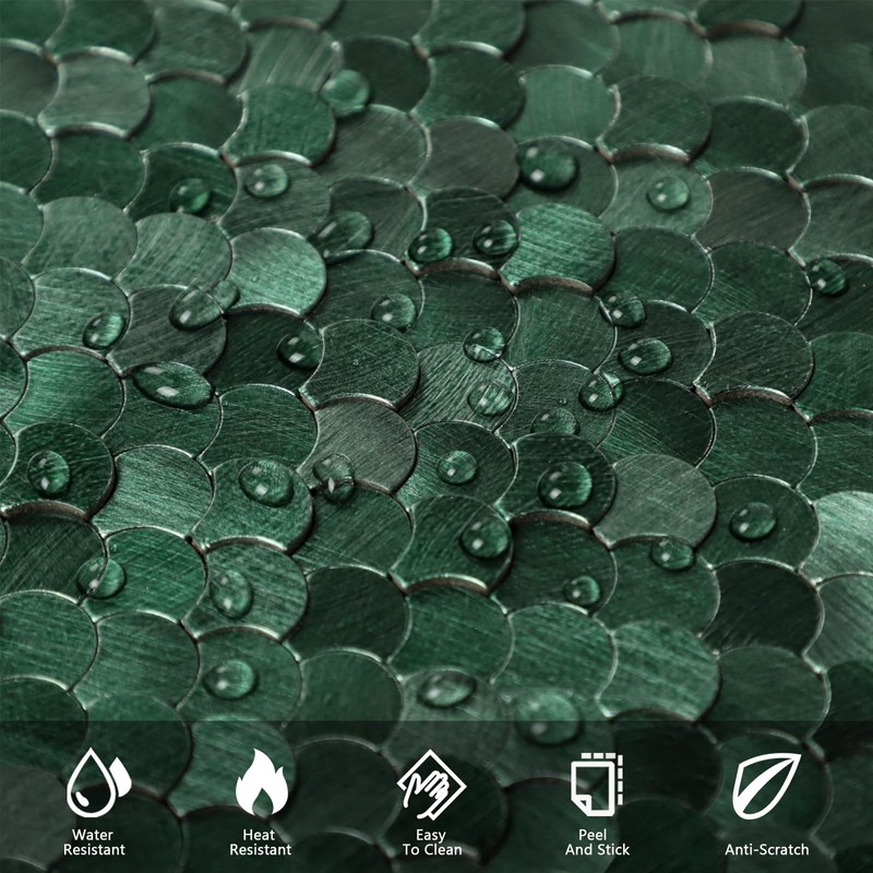 Green Peel and Stick Backsplash Fish Scale Tile, Self Adhesive