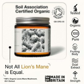Organic Lions Mane Mushroom Powder | 12X Strength | 3 Month Supply | Dual Extract Powder 23:1 | 6000mg | NGF | 1% Hericenones | 20% Polysaccharides