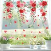 Whaline 9 Sheets Spring Rose Flower Hanging Vine Window Cling