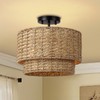 Boho Light Fixture Rattan Chandelier,13" Farmhouse Semi Flush Mount Ceiling