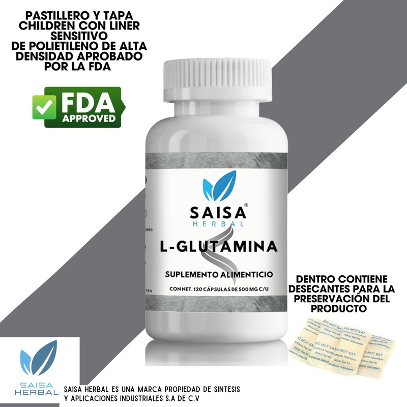 L-Glutamina 100% Puro 120 cápsulas con 500 mg c/u. Calidad