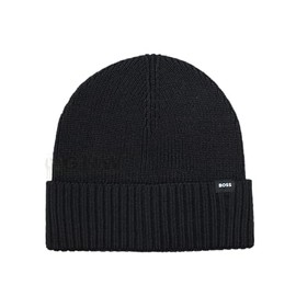 BOSS Men's Fold Over Knitted Beanie Hat Fati_O, (UK, Alpha, One Size, Standard, Black)