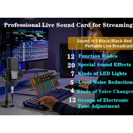 K300 Podcast Equipment Bundle, With Podcast Condenser Microphone, Voice Changer Sound Card with Multiple Sound Effects and LED Light, Prefect for Streaming/Podcasting/Gaming/Recording/YouTube/PC