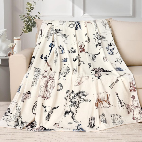 Western Cowboy Throw Blanket Wild West Cowboy Fleece Blanket American