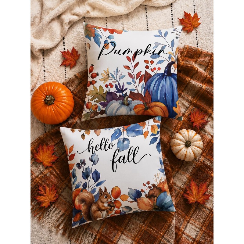Fall Pillow Covers 18x18 Set of 2 Velvet Farmhouse Rustic