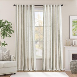 jinchan Linen Blend Boho Curtains for Living Room, 96 Inch Long Grey Printed on Beige Retro Farmhouse Bohemian Geometric Drapes, Light Filtering Back Tab Curtains 2 Panels