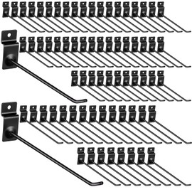 Moxweyeni 100 Pack Slatwall Hooks, 6 and 8 Inch Slatwall Accessories, Metal Panel Wall Hooks Pegs Hanging Hangers Thickness Slat Pegs for Garage Shop Retail Display (Black)