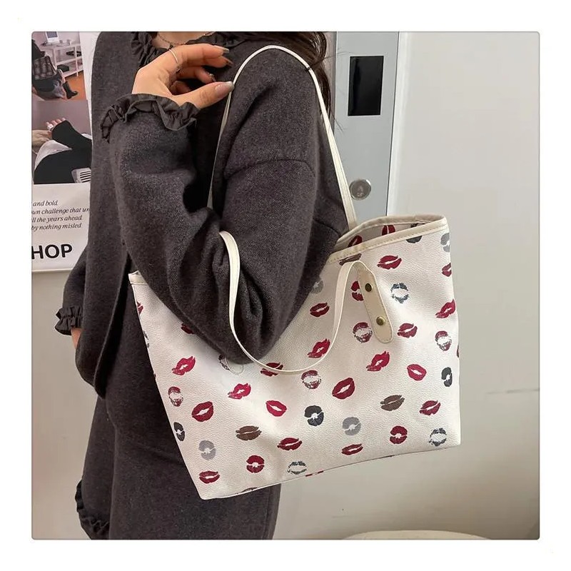 Bolso De Mano De Gran Capacidad Con Estampado De Labios