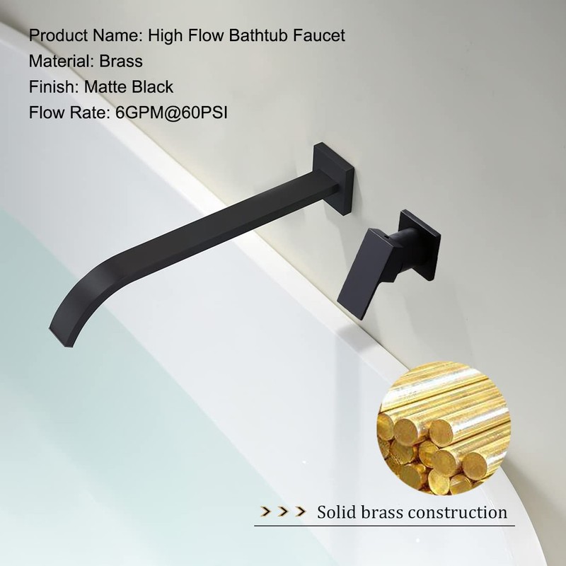 BEIYI Matte Black Wall Mount Tub Filler Bath Tub Faucet