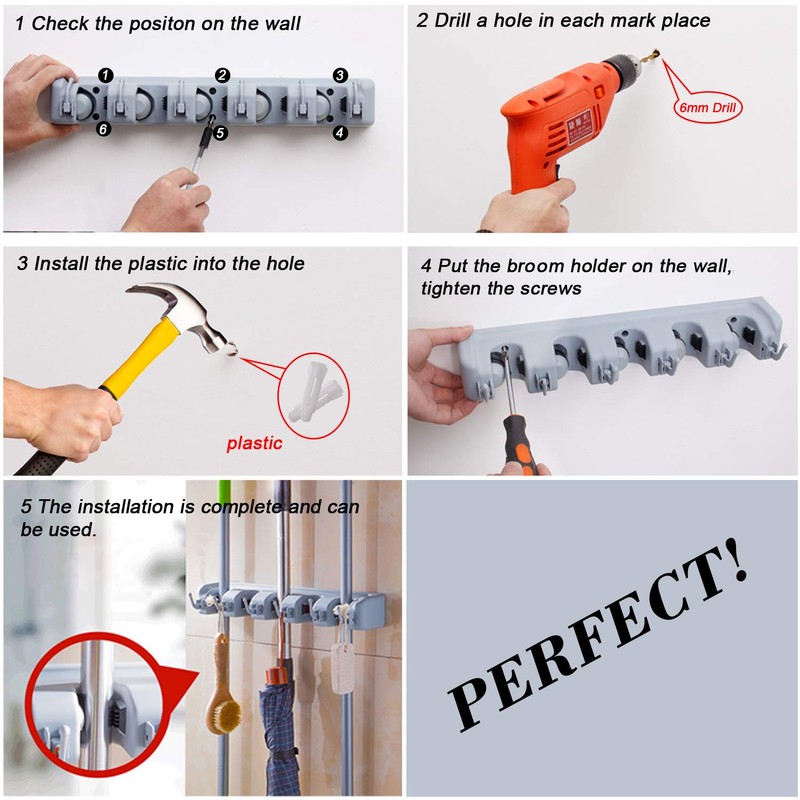 HYRIXDIRECT Wall Mount Broom Mop Holder Hanger Garden Tool Organizers
