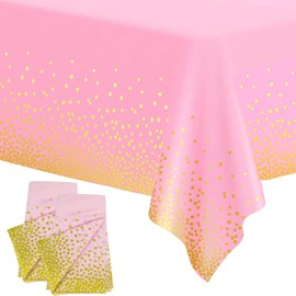 2Pcs 137*274cm Pink and Gold Disposable TableCloth Table Covers,Party Dot Confetti Rectangular Tablecover Plastic Tablecloths for Picnic,Baby Shower,Wedding,Christmas,Birthday Parties Decorations