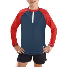 BesserBay Big Boys Quick Dry Red Dark Blue UV Protection Sun Vest Long Sleeve Zipper Rash Guard 11-12 Years