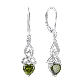 Inpasne Infinity Celtic Knot Earrings for Women 925 Sterling Silver Dangle Drop Leverback Earirngs Peridot August Birthstone Earrings Irish Good Luck Jewelry Gifts for Her