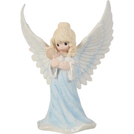 Precious Moments Angel Holding Baby Figurine | May God Send His Angels to Watch You and Guide You Bisque Porcelain Figurine | Gift for Baptism, Baby Shower | Religous Gift